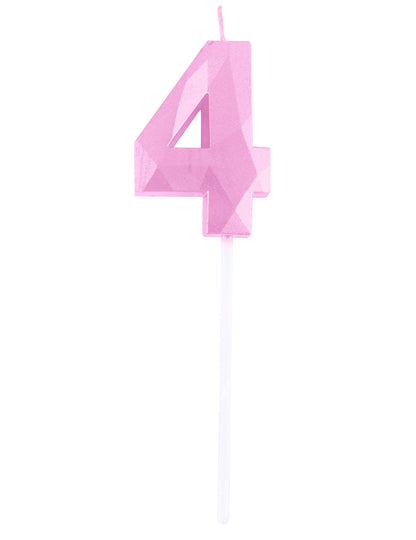 Détail du chiffre 4 de la bougie chiffre pour anniversaire rose pastel effet diamant