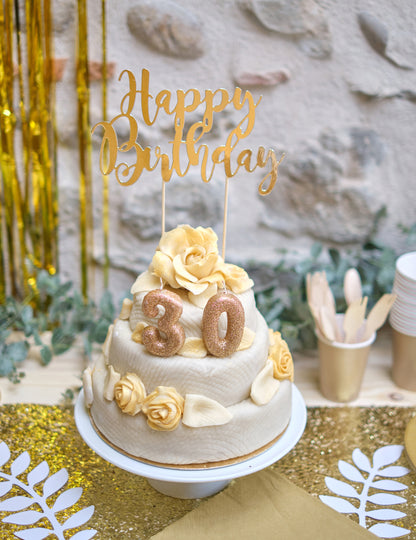 Златна свещ във форма на цифра 3 с брокат за рожден ден 9 cm 