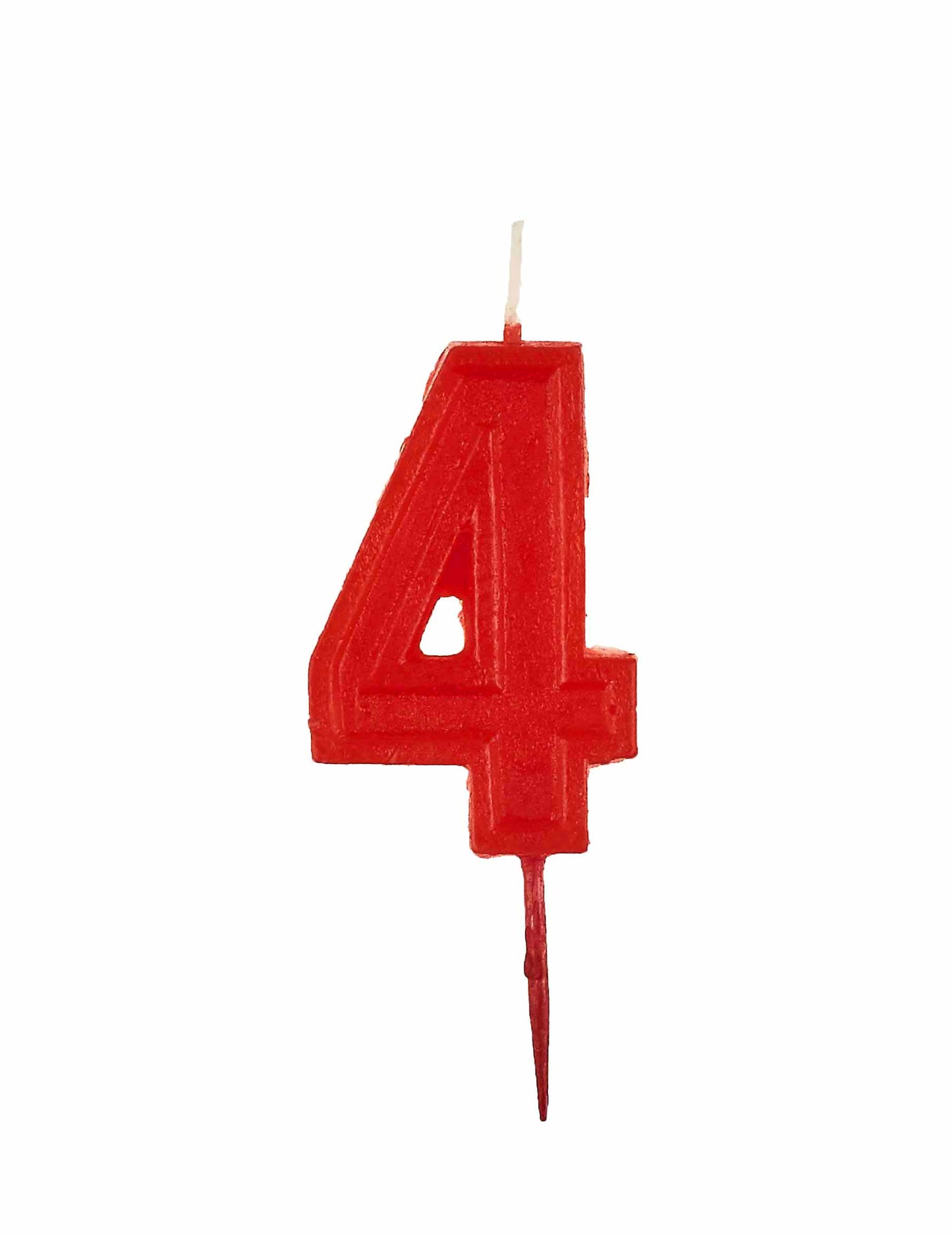 Блестяща червена свещ във форма на цифра 4 за рожден ден 