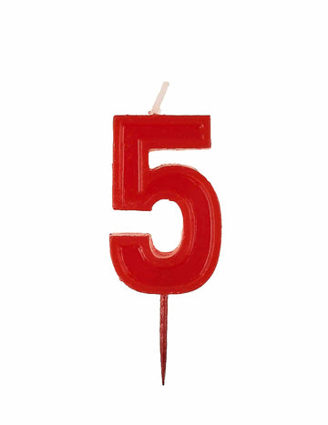 Блестяща червена свещ с цифра 5 за рожден ден 