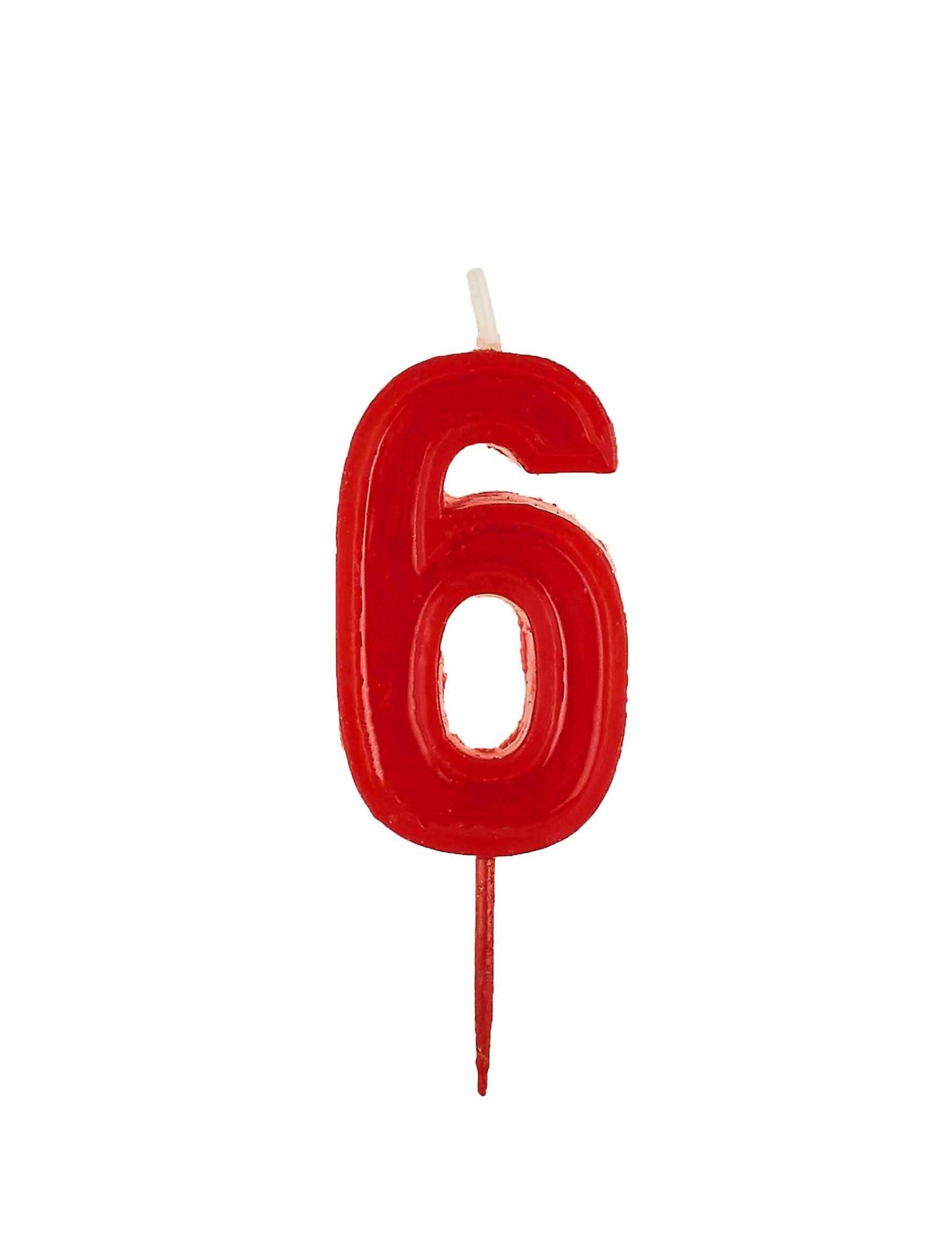 Блестяща червена свещичка за рожден ден във форма на цифра 6 
