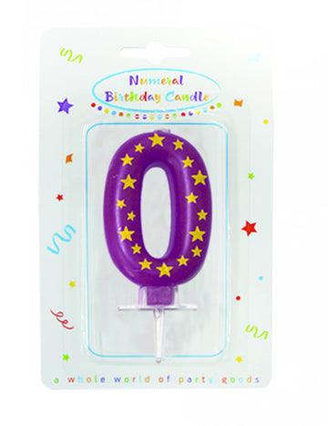 Bougie chiffre étoiles pour gâteau d'anniversaire violette numéro 0