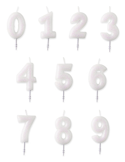 Bougie chiffre pour anniversaire blanche à paillettes