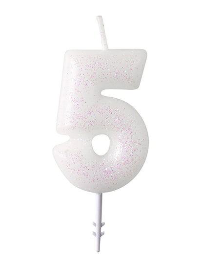 Chiffre 5 de la bougie chiffre blanche à paillettes