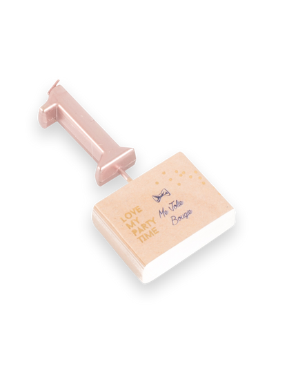 Свещичка за рожден ден цифра 1 розово злато 4,3 cm с клечка 