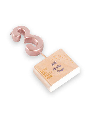 Bougie d'anniversaire chiffre 3 rose gold 4,3 cm métallisée avec pic