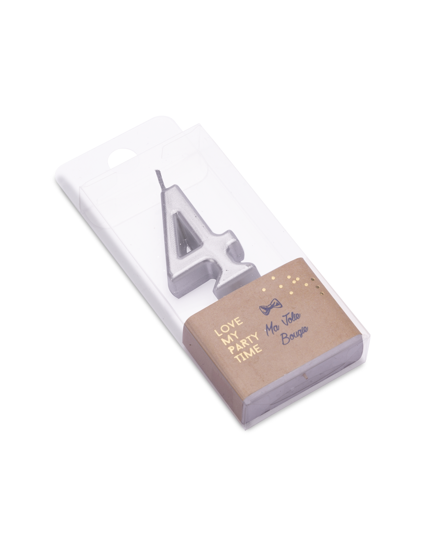 Метална сребърна свещ за рожден ден номер 4 4.3 cm с връх