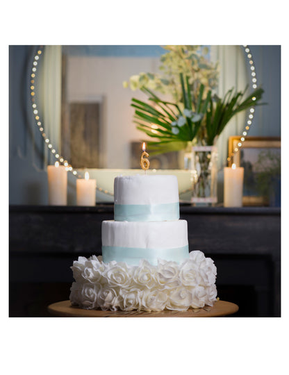 Метална златна свещ за рожден ден с номер 6 4.3 cm с връх