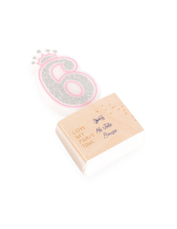Bougie d'anniversaire chiffre 6 princesse rose pailletée