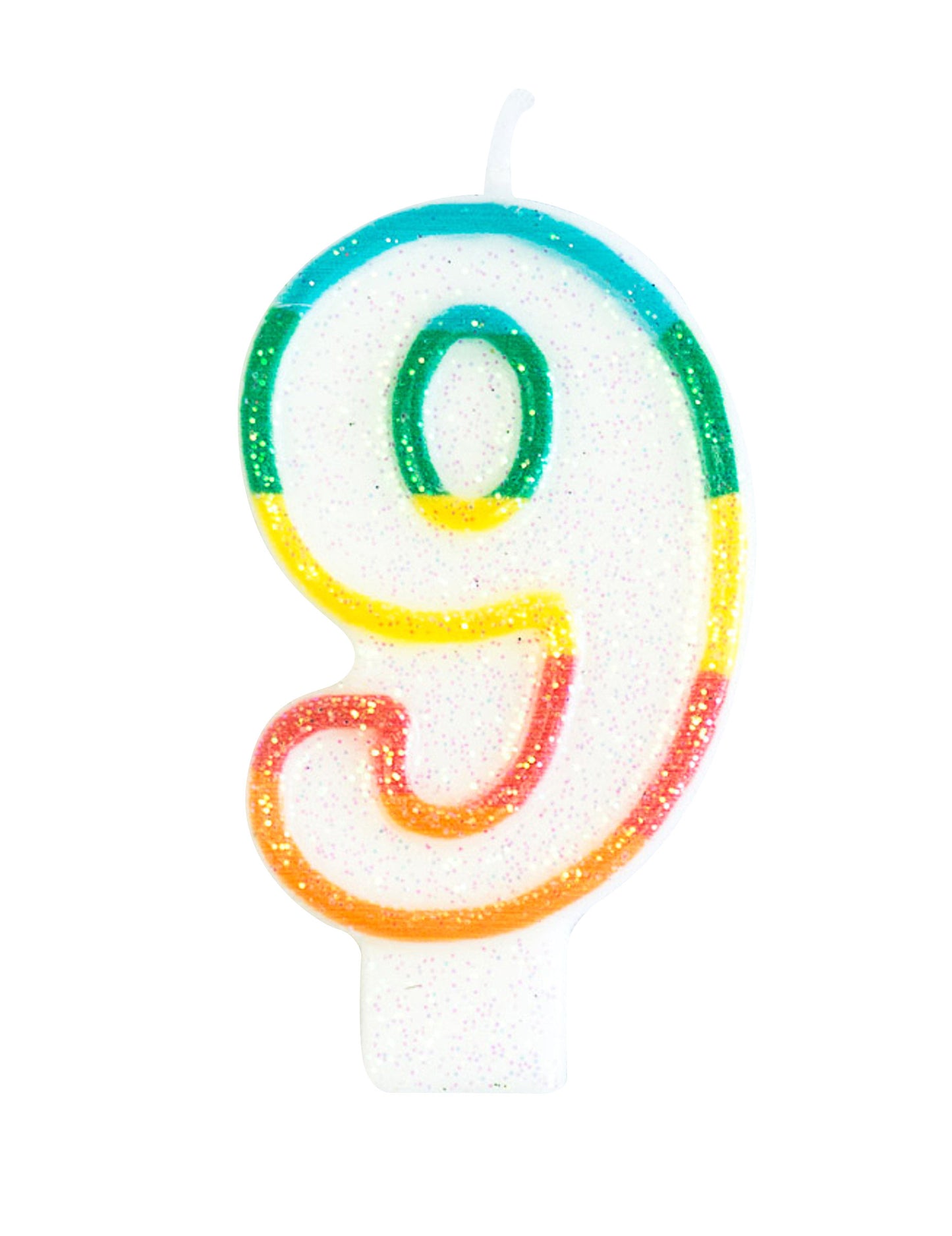 Bougie d'anniversaire chiffre 9 blanche et multicolore pailletée