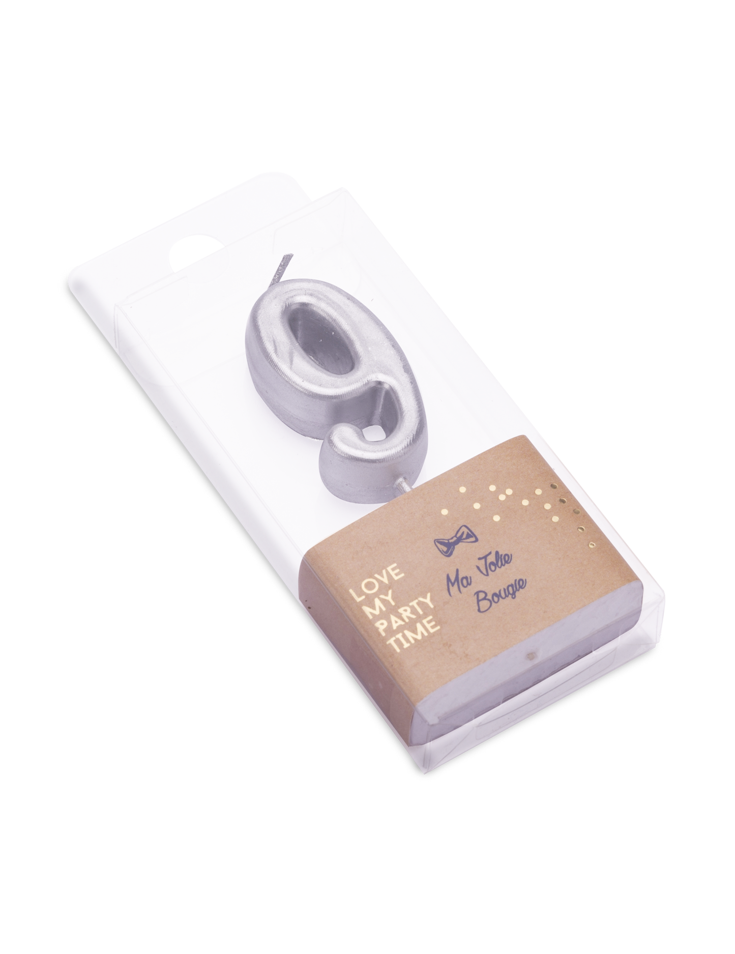 Сребърна метална свещ за рожден ден с номер 9 4.3 cm с връх