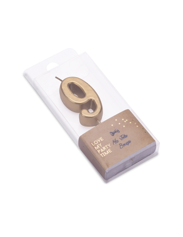 Bougie d'anniversaire chiffre 9 doré métallisé 4,3 cm avec pic