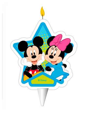 Bougie d'anniversaire Mickey et Minnie pour enfant bleue en forme d'étoile