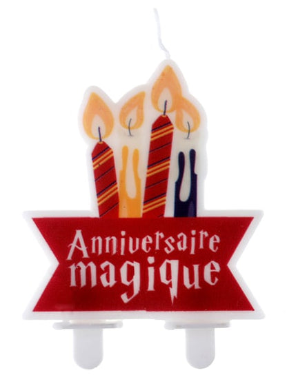 Bougie d'anniversaire sorcier pour enfant rouge avec inscription Anniversaire magique