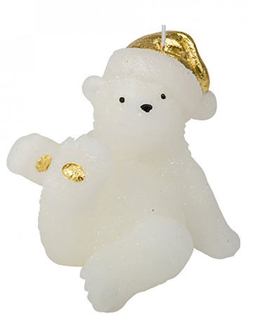 Свещ с плюшено мече в бяло и златно 10 броя cm Коледа