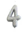 Bougie sur pique chiffre 4 pour gâteau argent pailleté