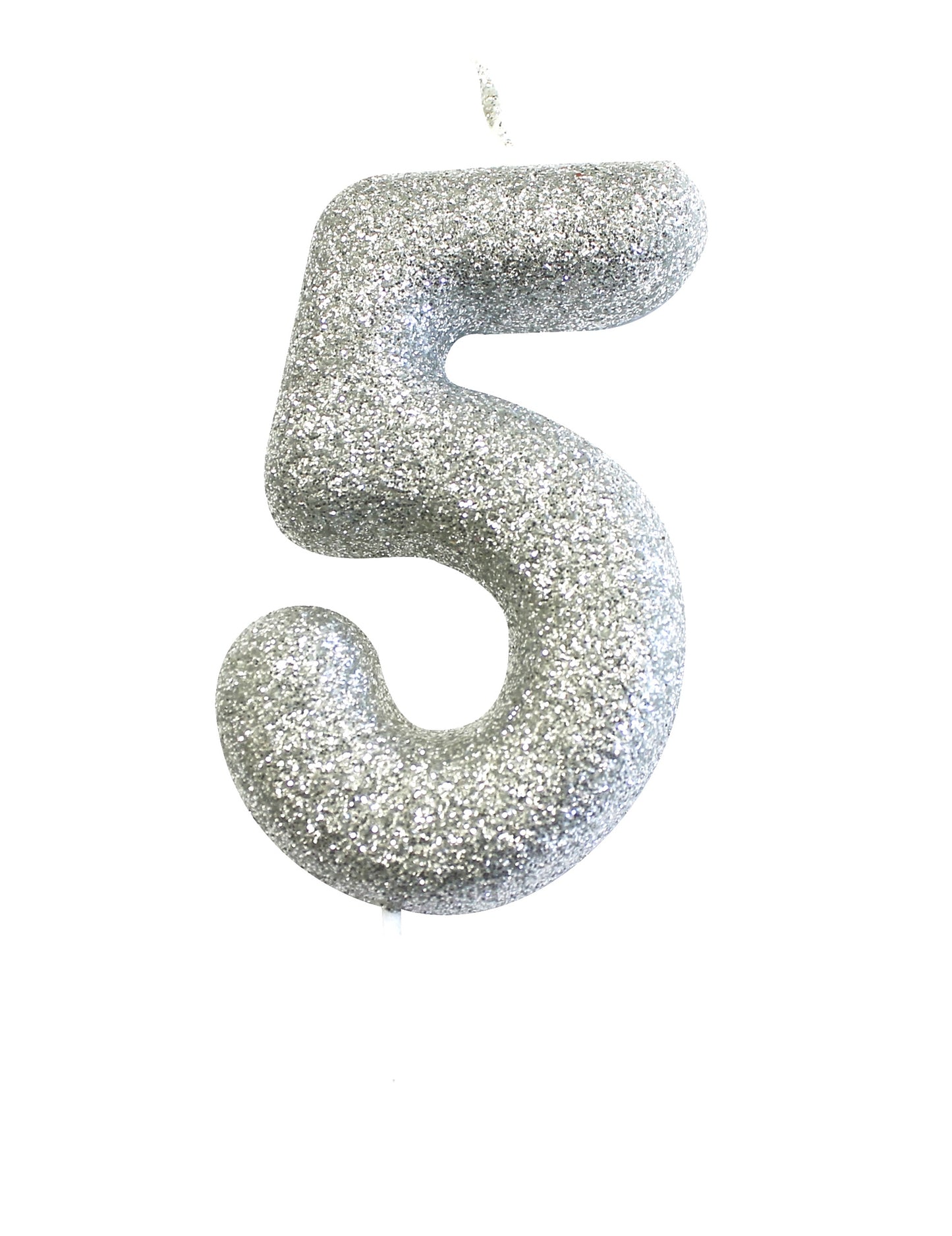 Сребърна блестяща свещ номер 5 на клечка 7 cm за торта