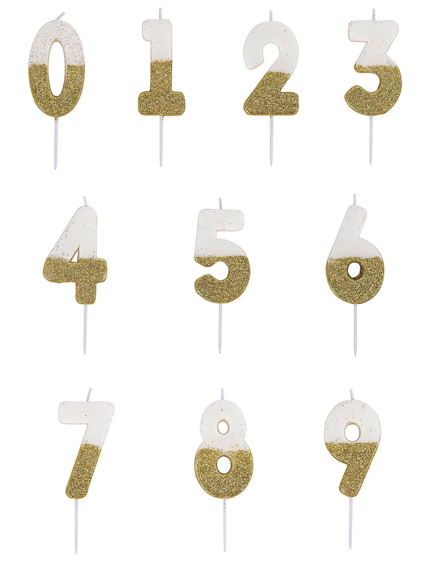 Бяла и златна блестяща свещ номер 7 на клечка cm за рожден ден