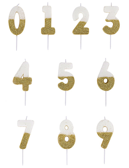 Бяла и златна блестяща свещ номер 7 на клечка cm за рожден ден