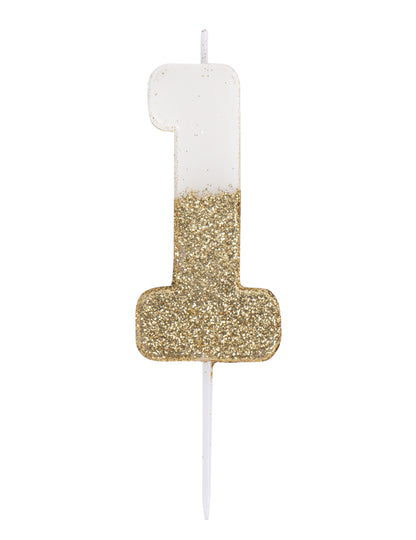 Бяла и златна блестяща свещ номер 7 на клечка cm за рожден ден