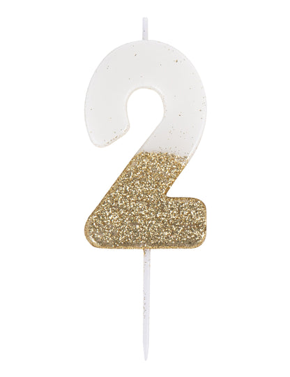 Бяла и златна блестяща свещ номер 7 на клечка cm за рожден ден