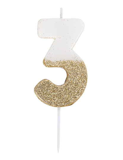 Бяла и златна блестяща свещ номер 7 на клечка cm за рожден ден