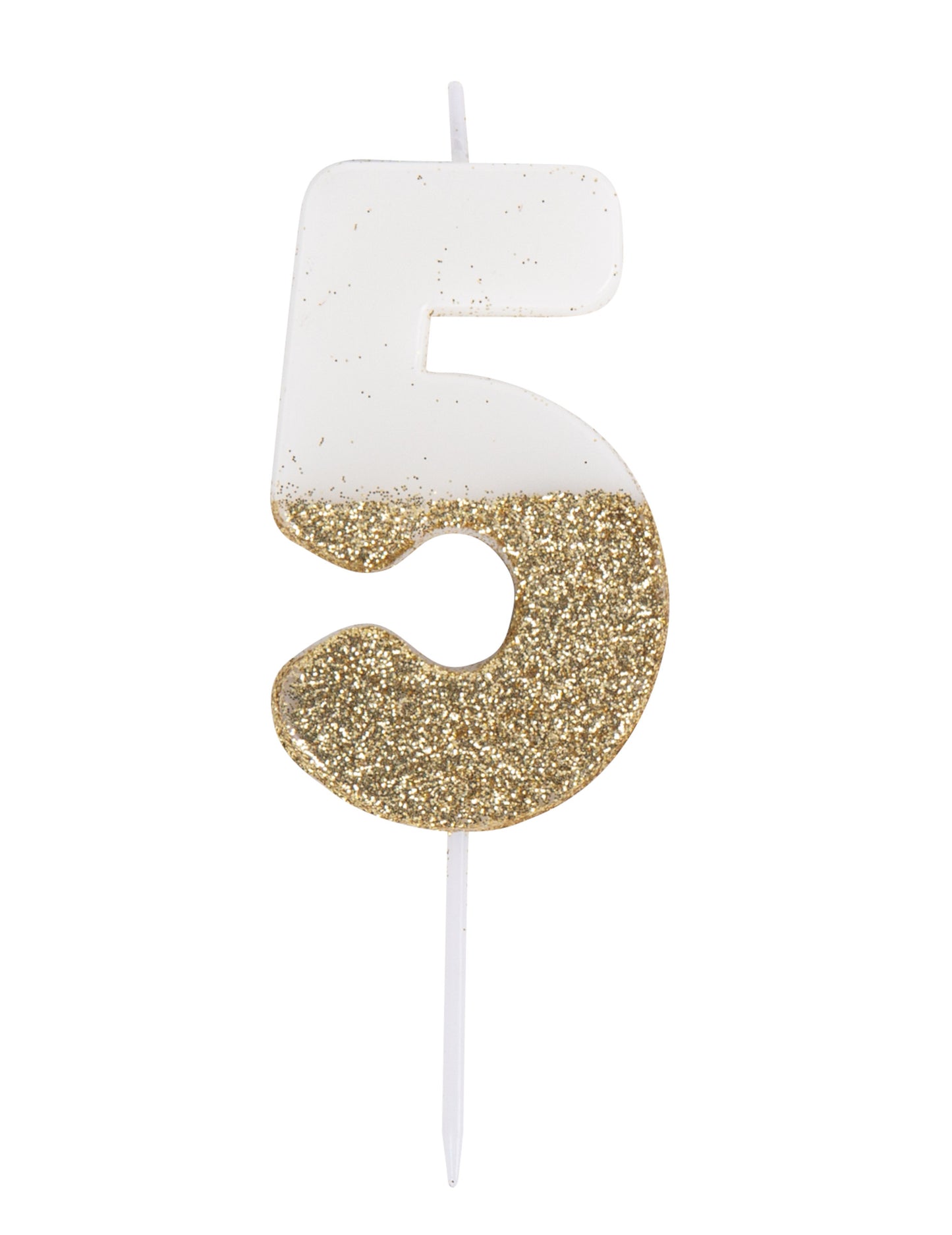 Бяла и златна блестяща свещ номер 7 на клечка cm за рожден ден
