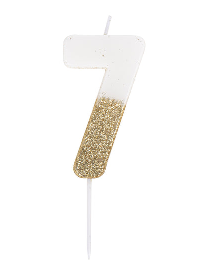 Бяла и златна блестяща свещ номер 7 на клечка cm за рожден ден