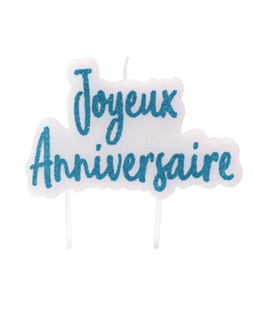 Плочка свещ за рожден ден с пика Joyeux Anniversaire тюркоазена с брокат