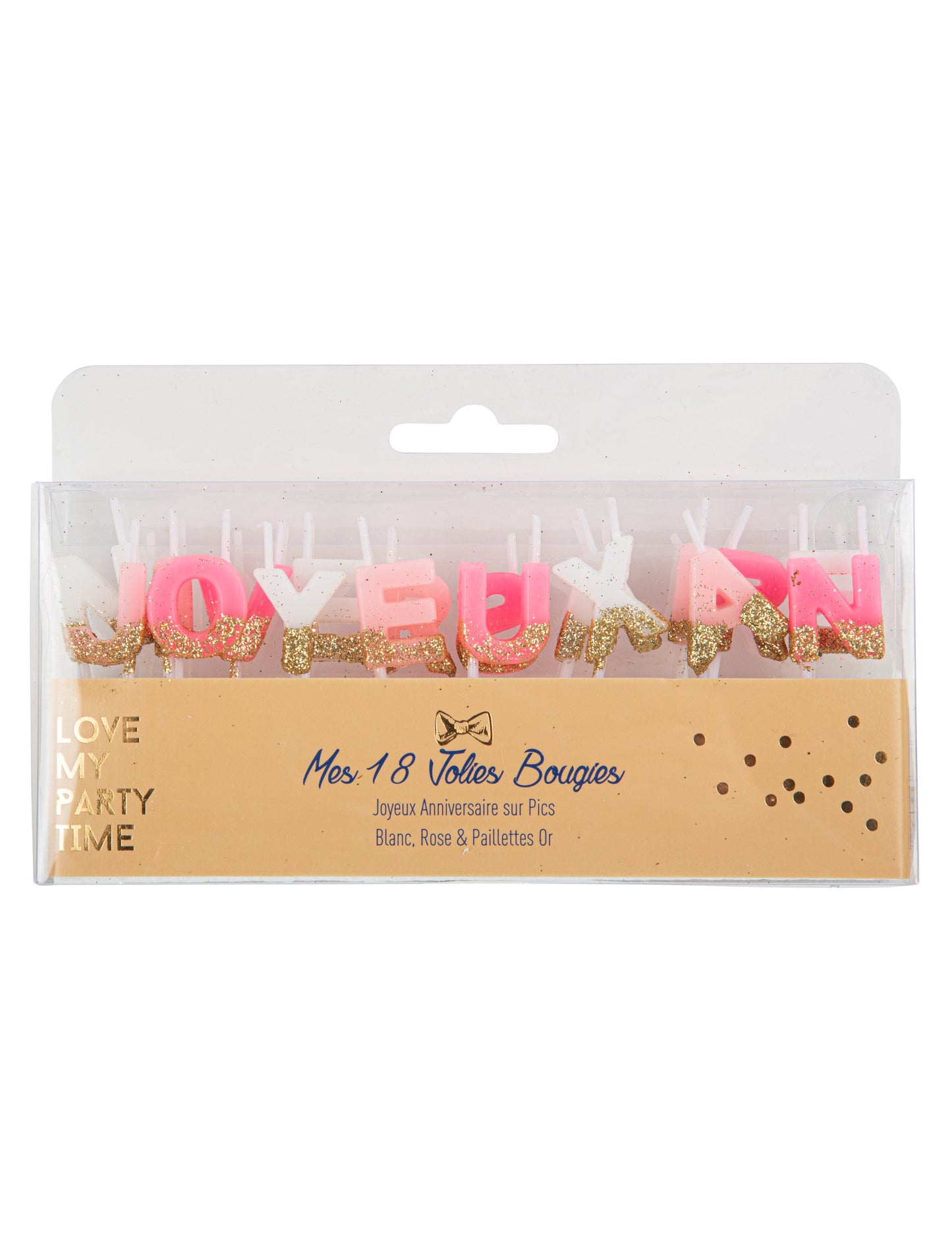 Свещи за рожден ден, бели, розови и златни брокат, 4.3 cm на пик