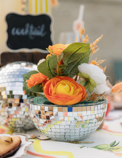 Висяща огледална стъклена диско топка, сребриста, 16 см, подреждаща се, диско декорация