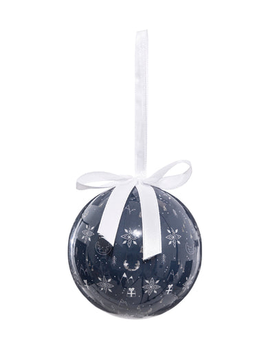 Boule de neige avec flocons pour sapin bleu avec ruban blanc