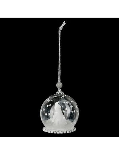 Стъклена коледна топка с полярна мечка 6 cm и сняг