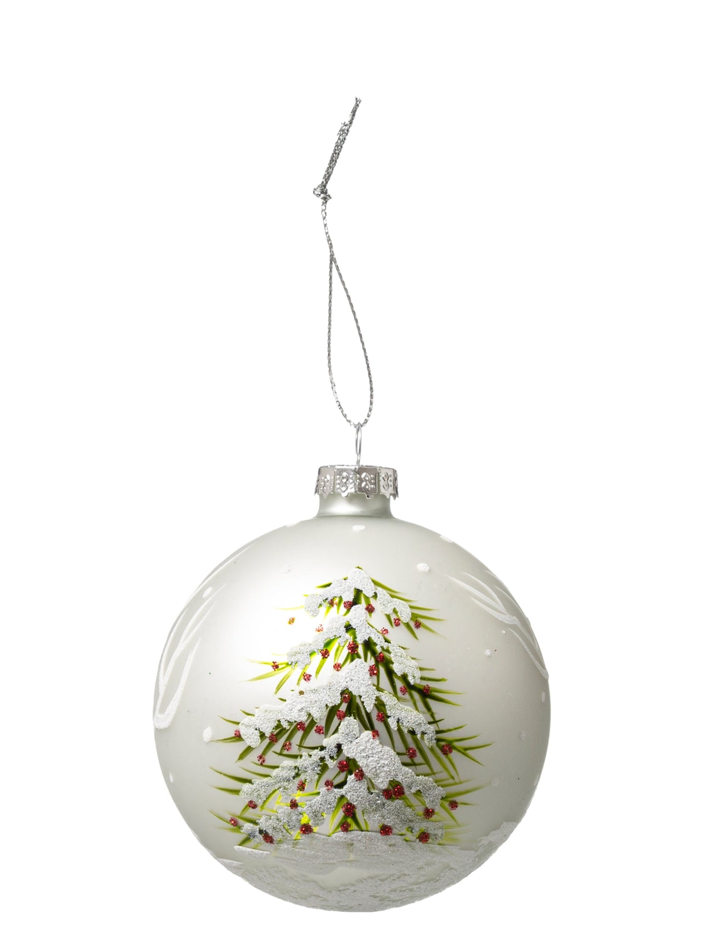 Boule de noël en verre motif sapin blanche pailletée