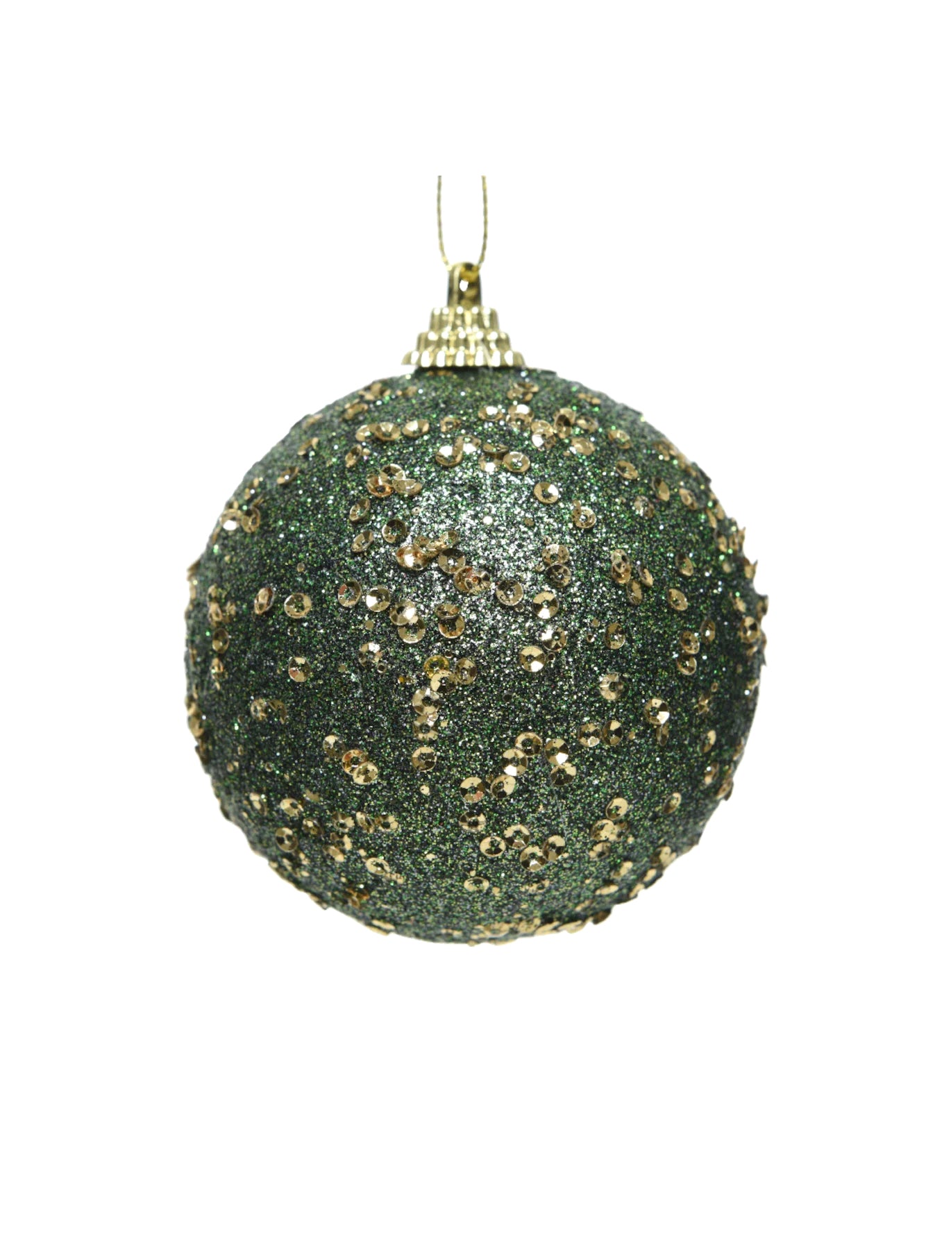 Зелена коледна топка със златен брокат 8 cm за ела