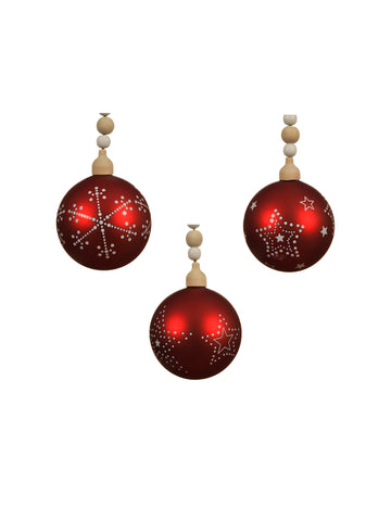 Червена стъклена коледна топка 8 cm - случаен модел 