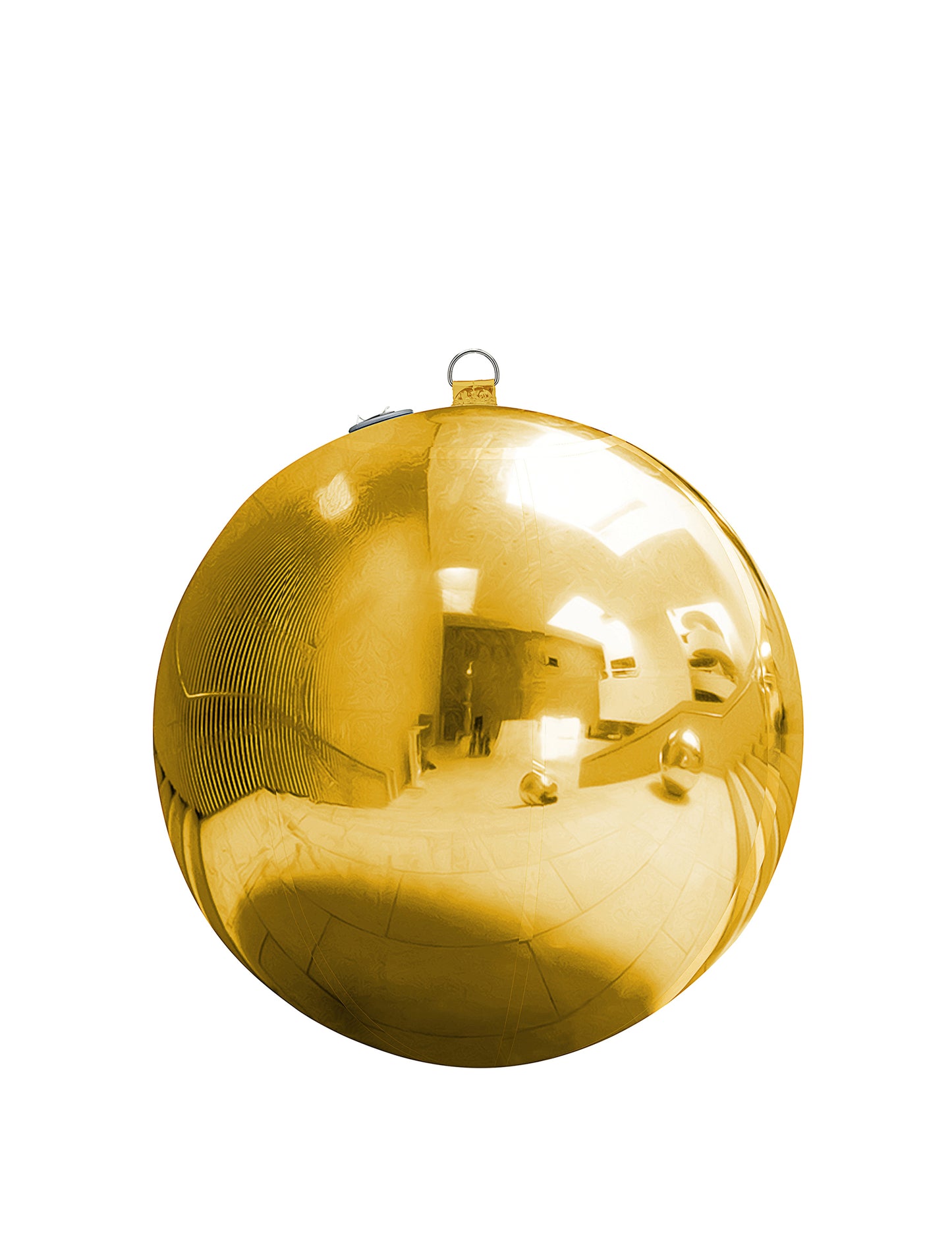 Mise en scène décorative de la boule miroir gonflable dorée