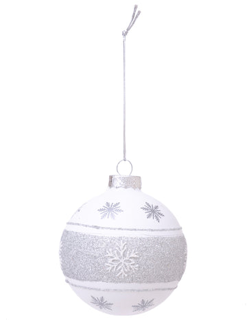 Стъклена коледна топка със сребърна снежинка 7 cm 