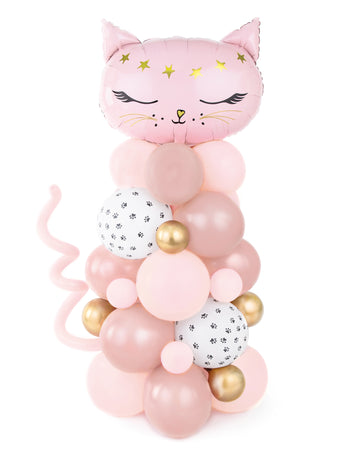 Букет от балони с розова котка 140 x 83 cm Комплект от 62 части