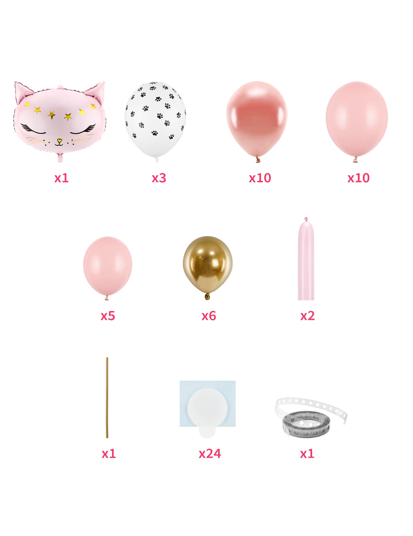 Букет от балони с розова котка 140 x 83 cm Комплект от 62 части
