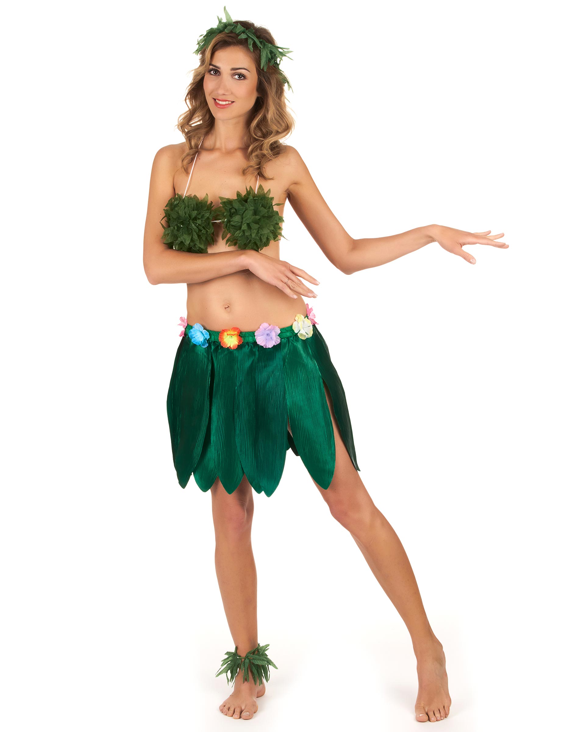 Гривна на китката или глезена с тропически листа за жени в зелено