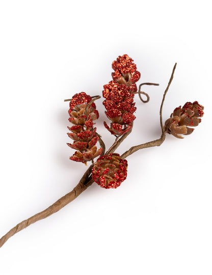 Клонка с червени бляскави шишарки 23 cm 