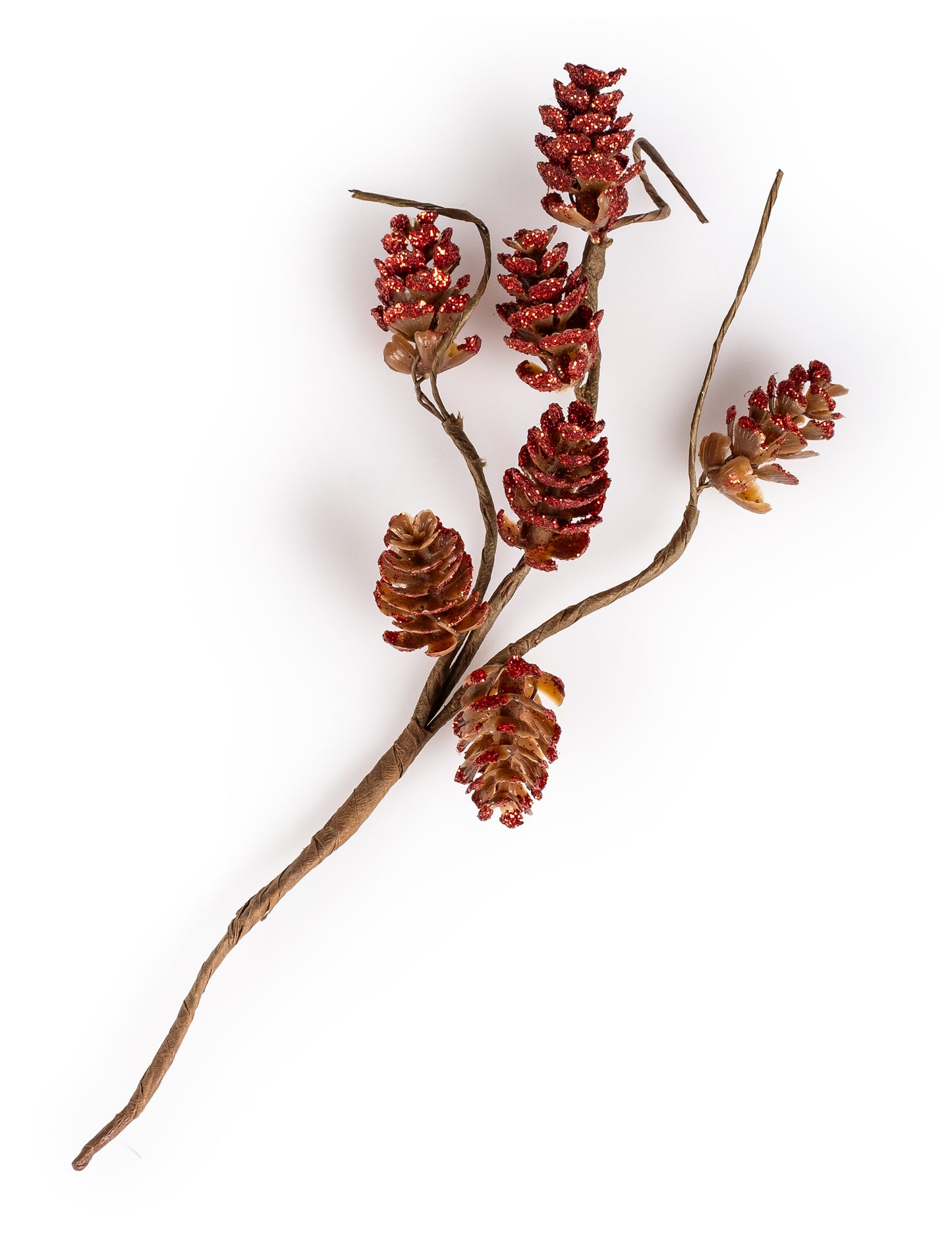 Клонка с червени бляскави шишарки 23 cm 