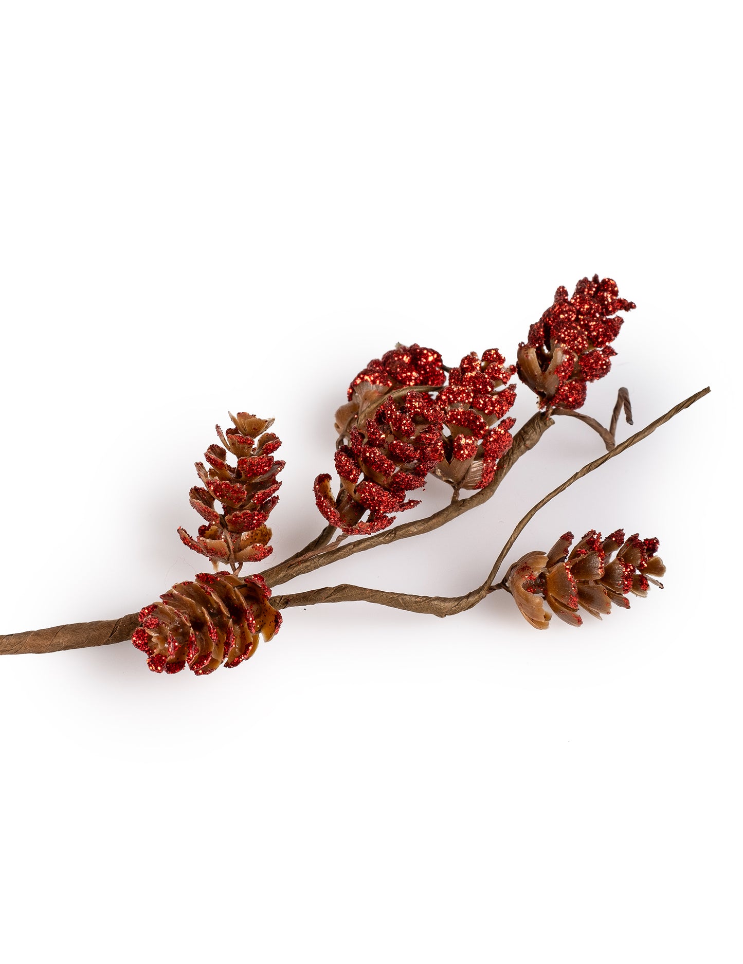 Клонка с червени бляскави шишарки 23 cm 
