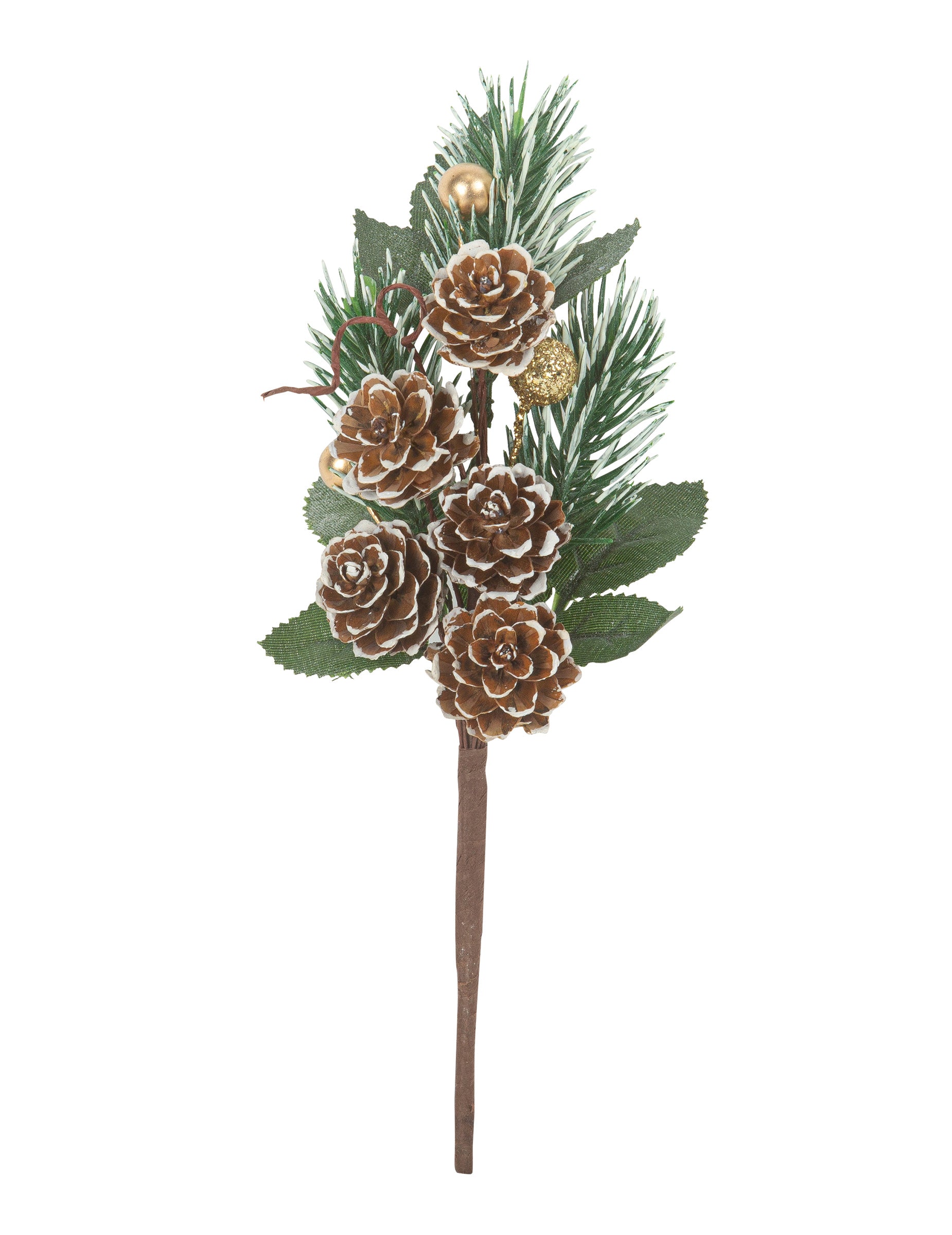 Branche de sapin pommes de pin enneigées pour décoration paillettes or