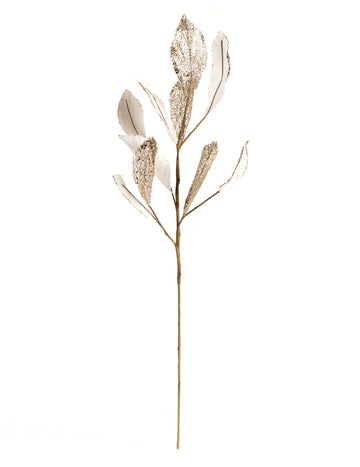 Бяла и шампанско кадифена клонка, 75 см, с брокат