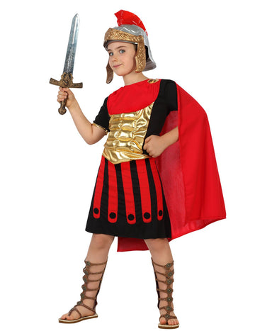 Déguisement de centurion Romain pour enfant rouge et noir avec armure dorée