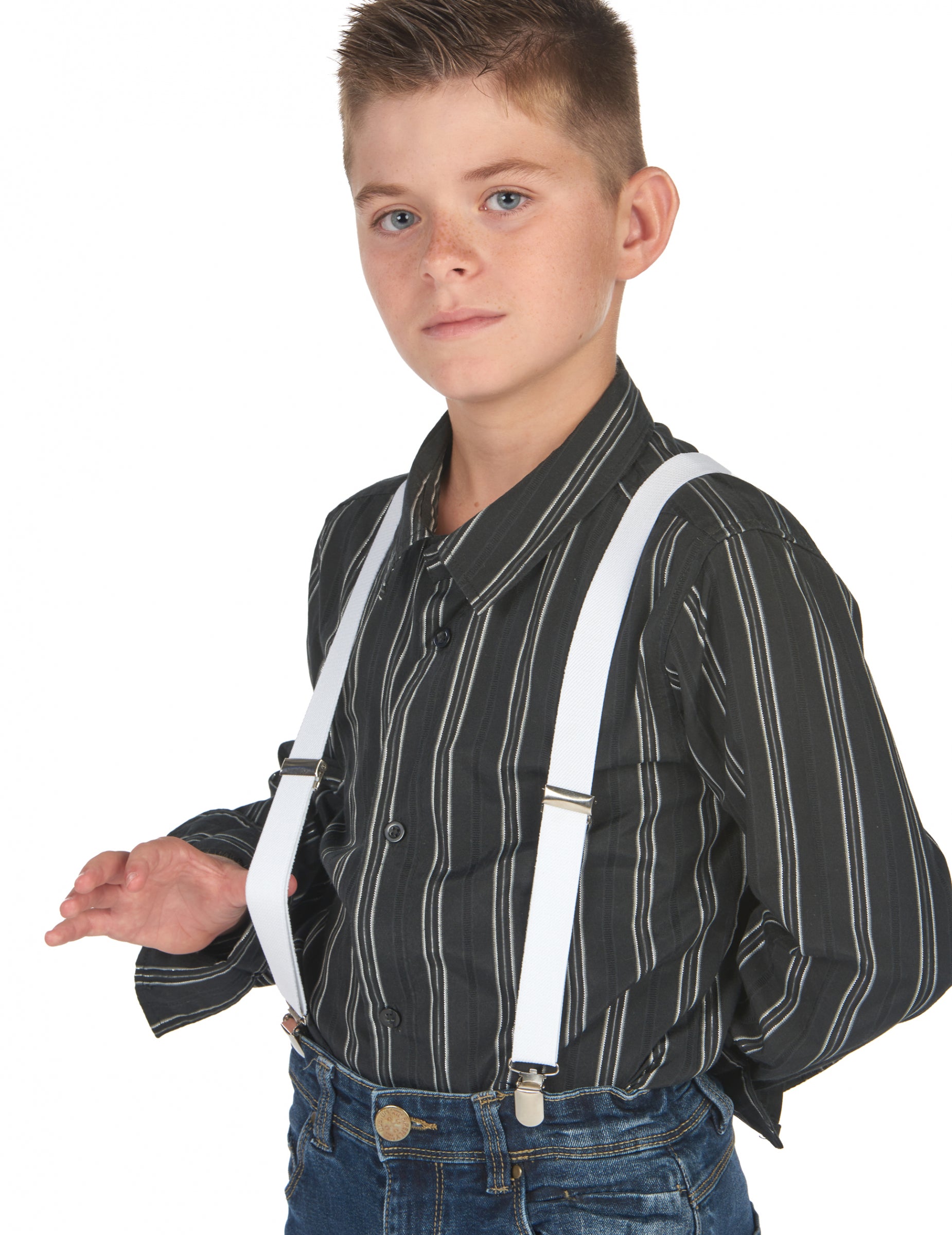 Vue de face des bretelles blanches pour enfant