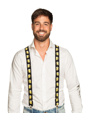 Черни бретели за бира за възрастни с жълти мотиви