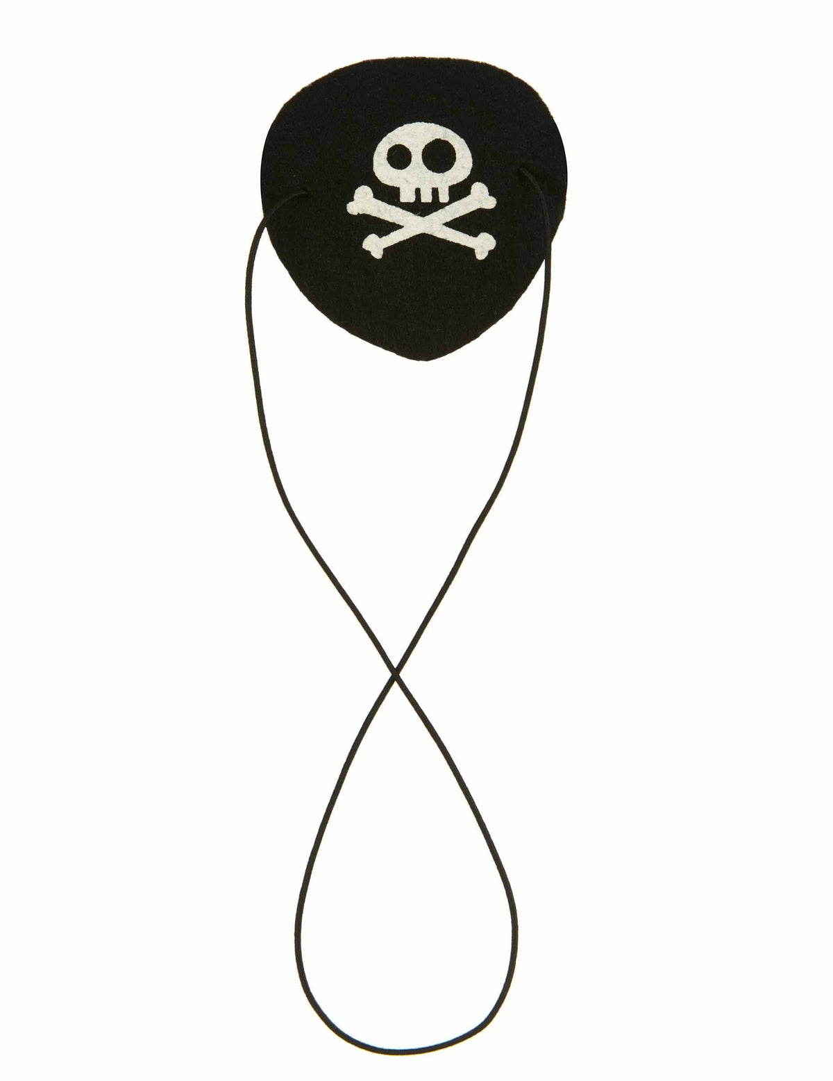Cache oeil pirate pour adulte en feutrine noir avec tête de mort blanche